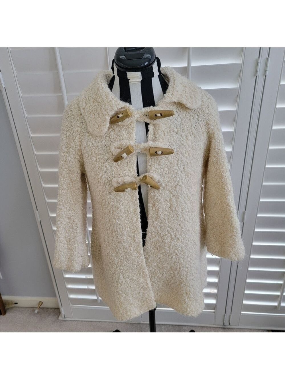 Sleeping on Snow Cream Mohair Blend Toggle Coat – Textured Wool Jacket - Picture 3 of 11